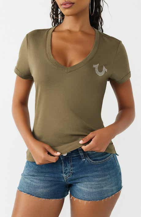 True Religion Crystal V-Neck Tee