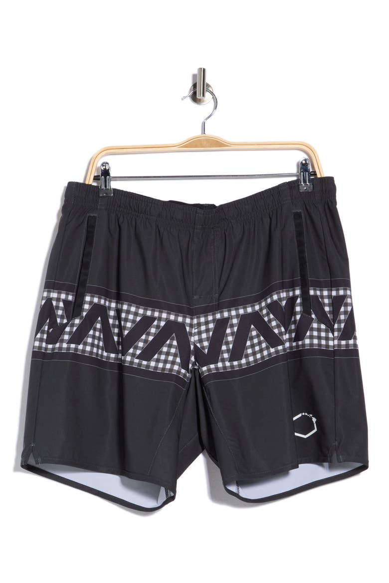 Yogger Hawaii Stretch Athletic Shorts, Main, color, BLACK WHITE
