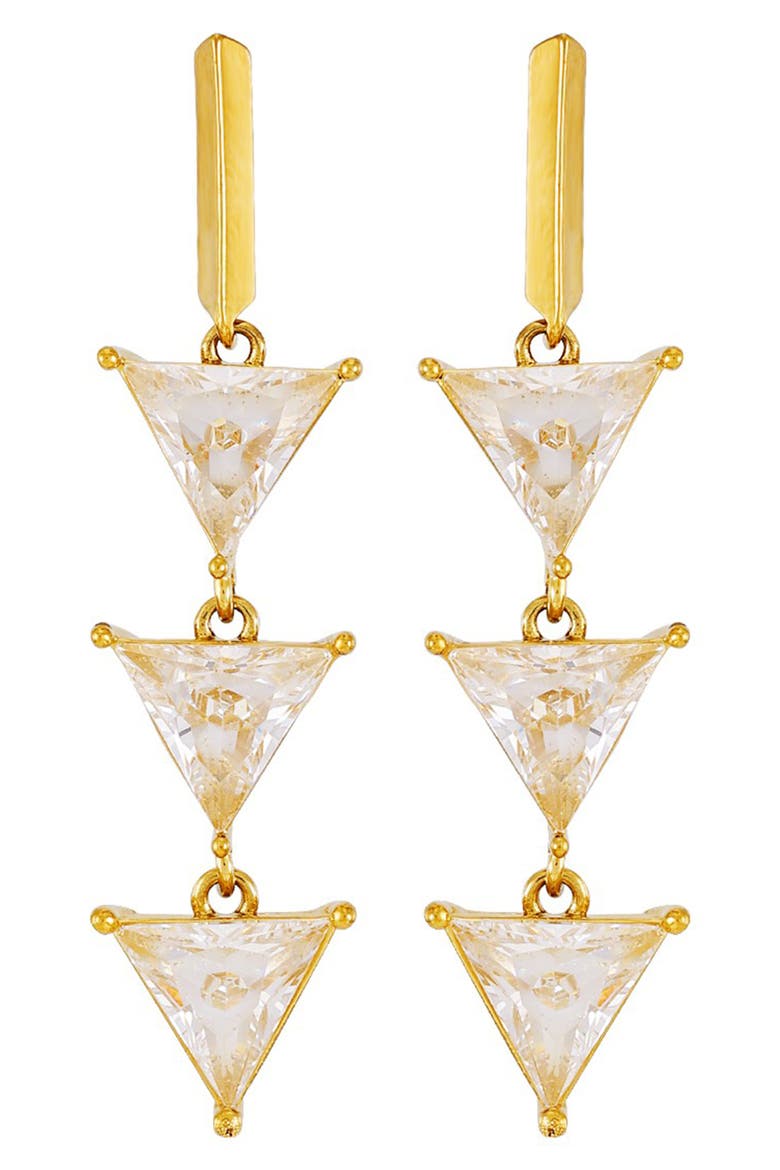 Cubic Zirconia Triple Triangle Linear Drop Earrings/, Main, color, GOLDTONE