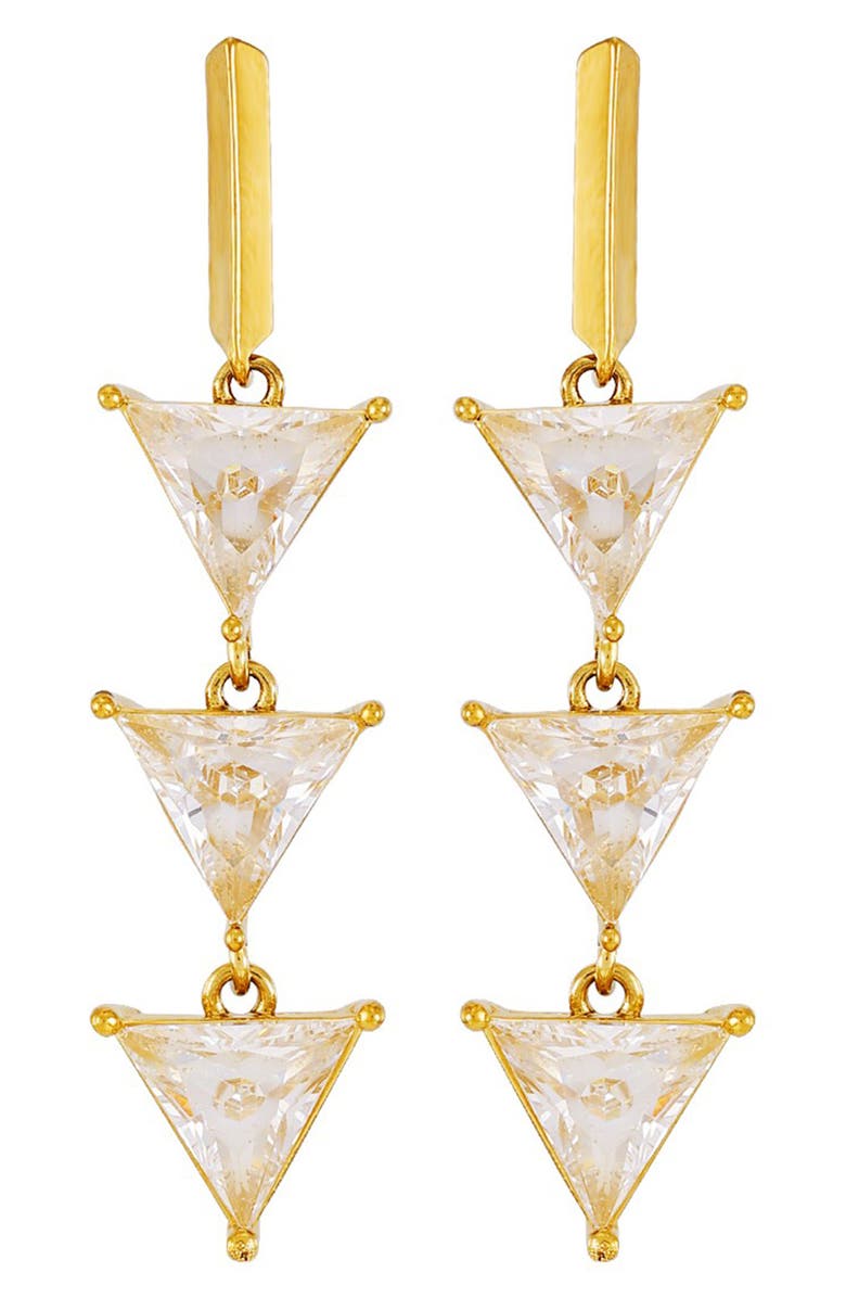 GUESS Cubic Zirconia Triple Triangle Linear Drop Earrings/, Main, color, Goldtone