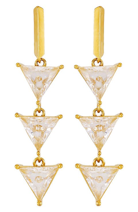 Cubic Zirconia Triple Triangle Linear Drop Earrings/