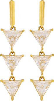 GUESS Cubic Zirconia Triple Triangle Linear Drop Earrings/