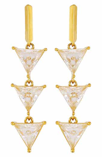 GUESS Cubic Zirconia Triple Triangle Linear Drop Earrings/
