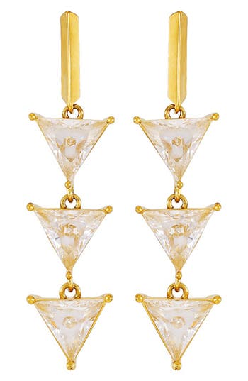 Guess Cubic Zirconia Triple Triangle Linear Drop Earrings/ In Goldtone