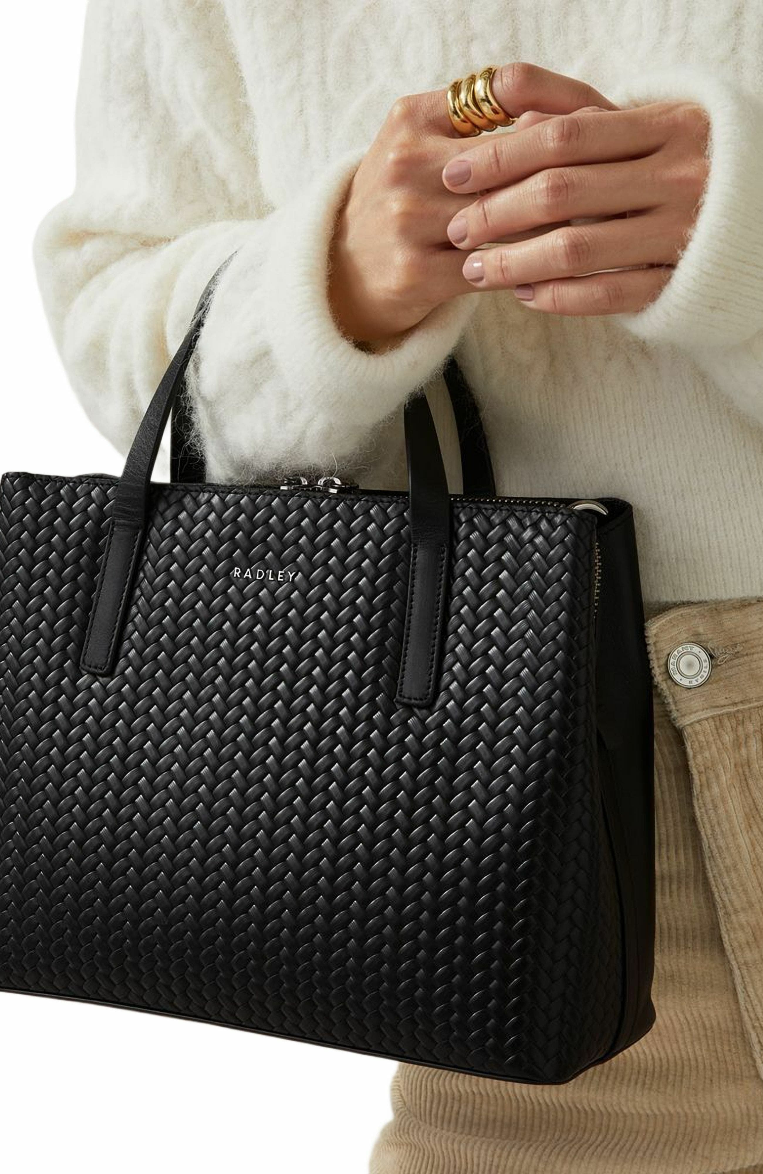 Radley Dukes Place - Weave Medium Ziptop Satchel Bag, Alternate, color, Black