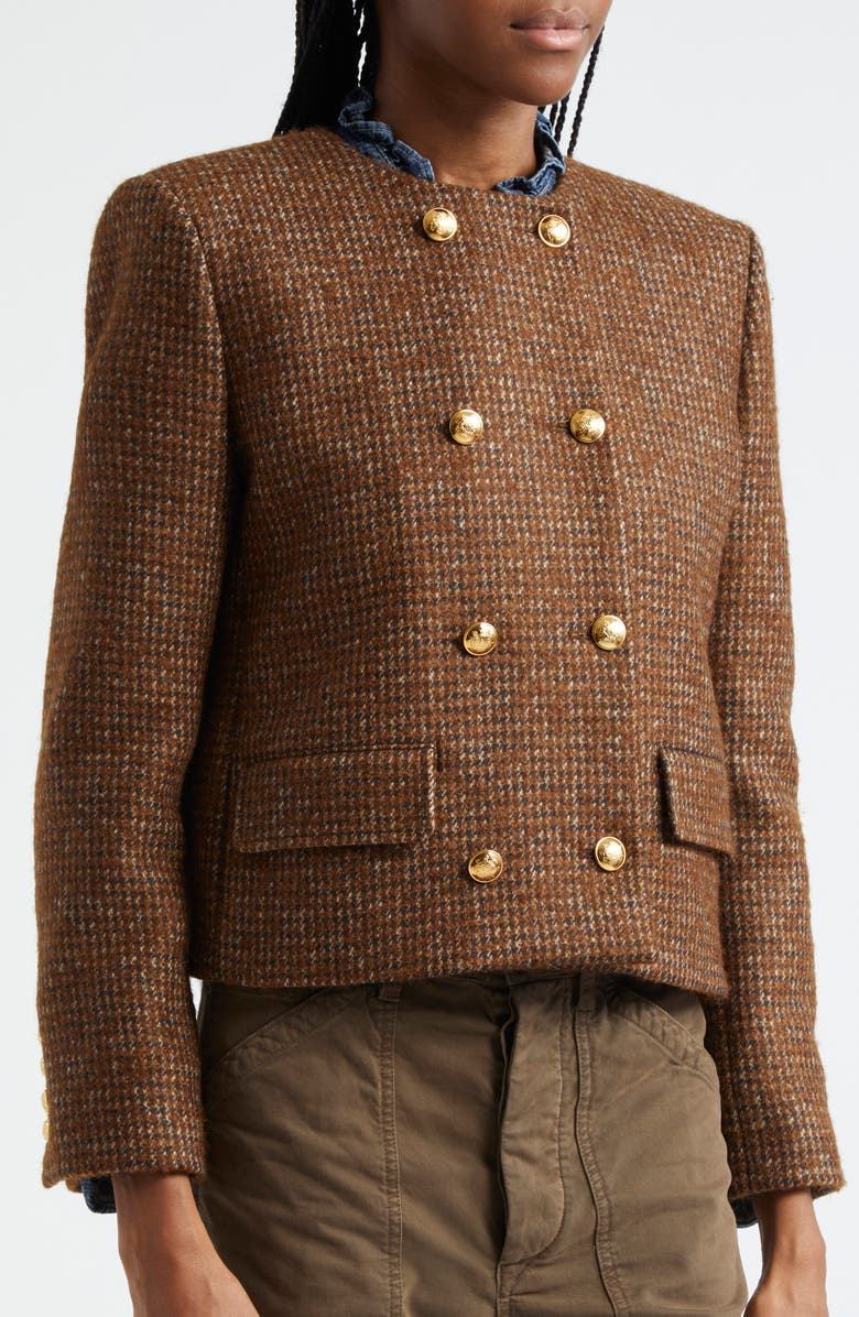 Nili Lotan Melanie Double Breasted Wool Blend Crop Jacket, Alternate, color, Saddle Check