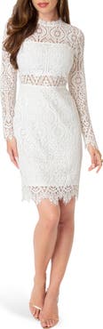 bebe Bandeau Lace Long Sleeve Dress