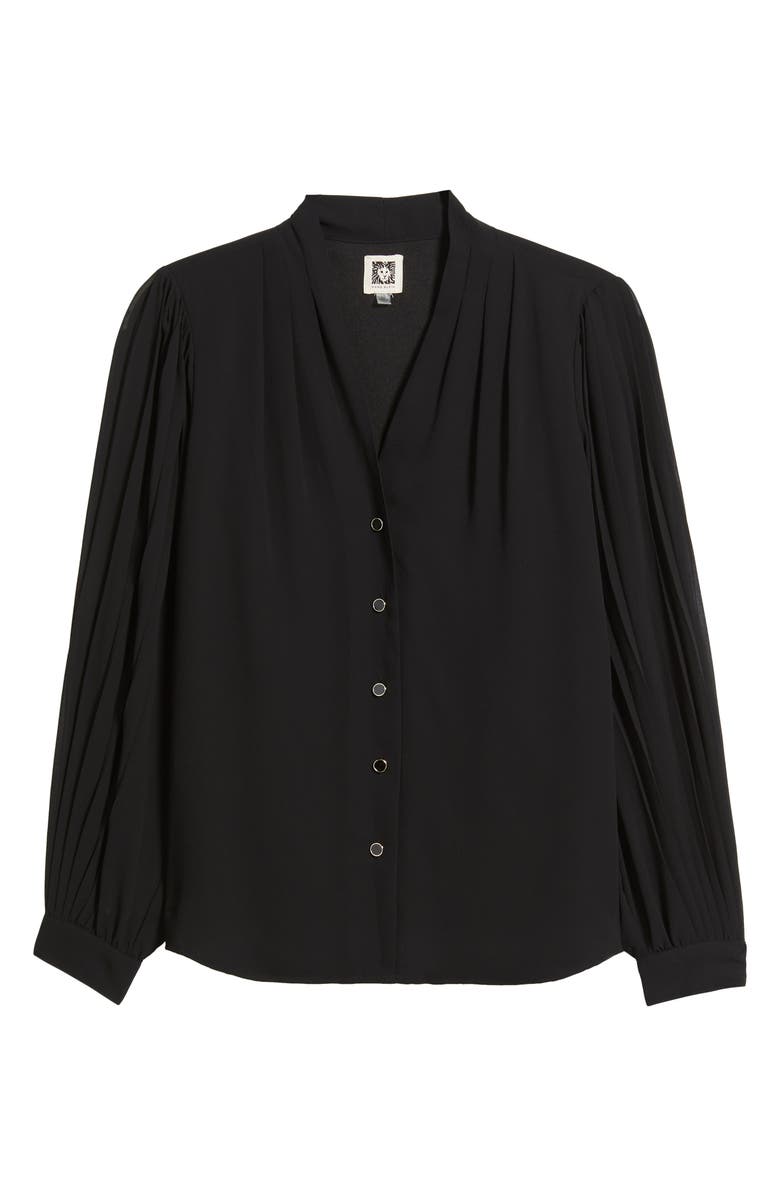 Anne Klein Pleated Chiffon Button-Up Shirt, Alternate, color, Anne Black