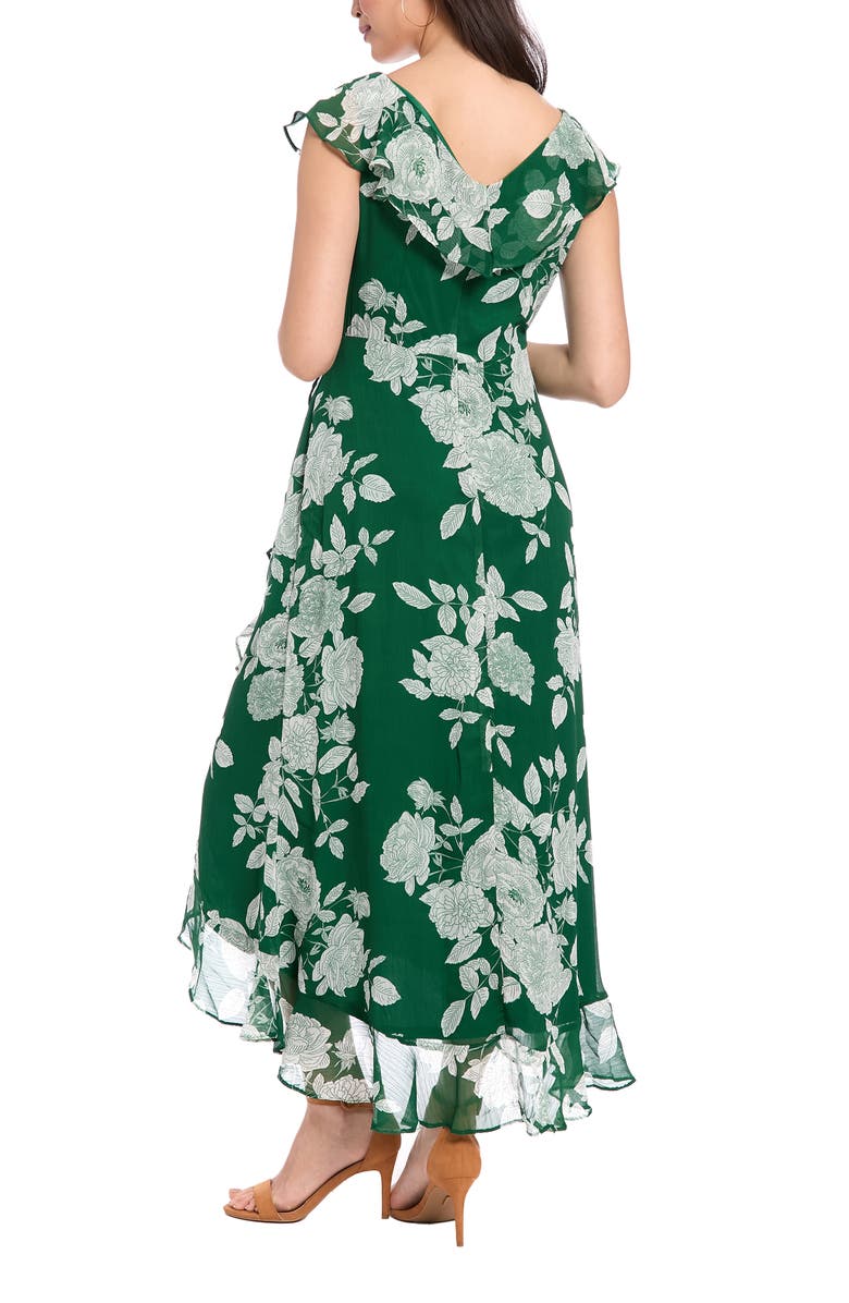 London Times Ruffle Wrap Maxi Dress, Alternate, color, Dark Green/ White
