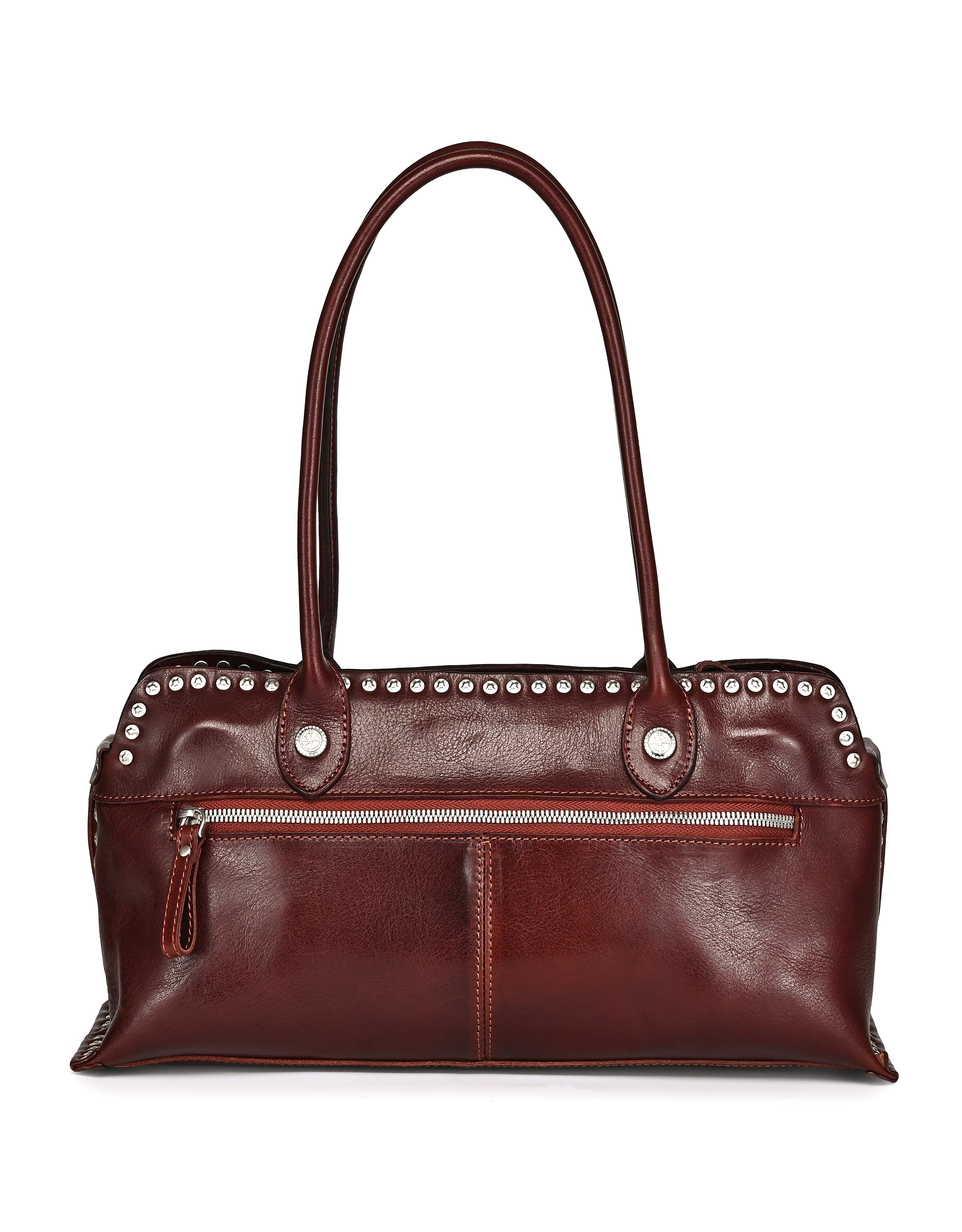 OLD TREND Soul Genuine Leather Studded Structured Shoulder Bag, Alternate, color, Brown