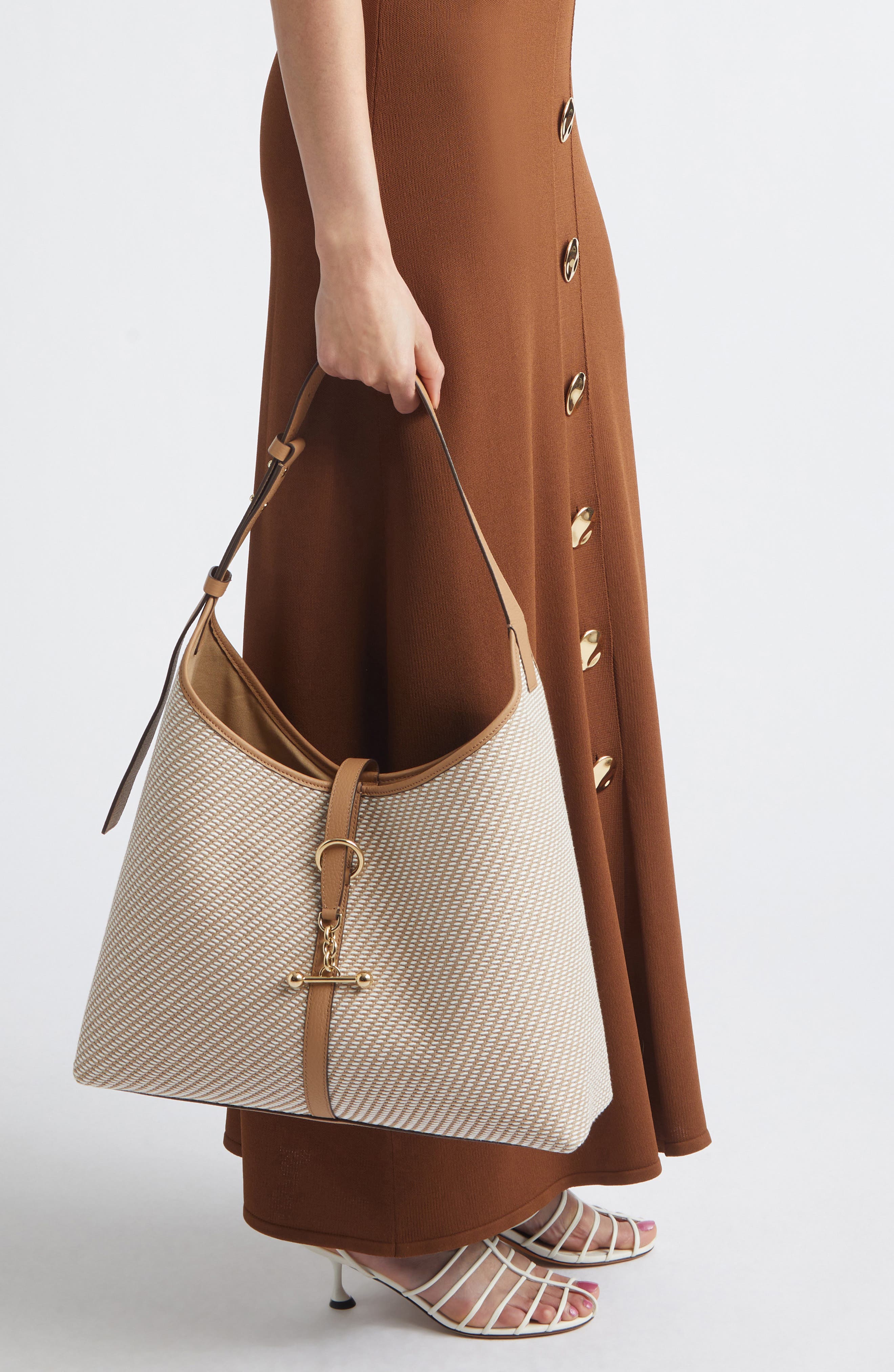 Strathberry Maxi Kite Twill Hobo Bag, Alternate, color, Caramel/ Natural