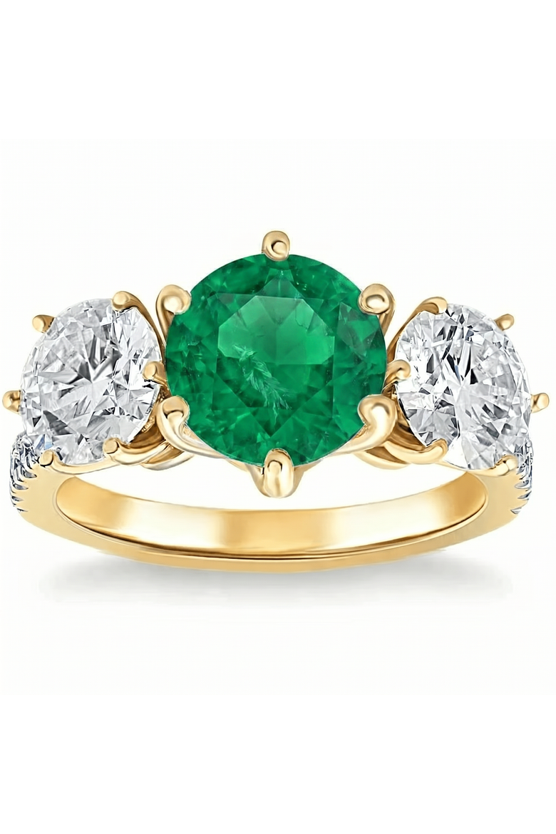 6 3/4Ct Emerald Diamond Ring Three Stone Gold Lab Grown, Main, color, 10k Yellow Gold