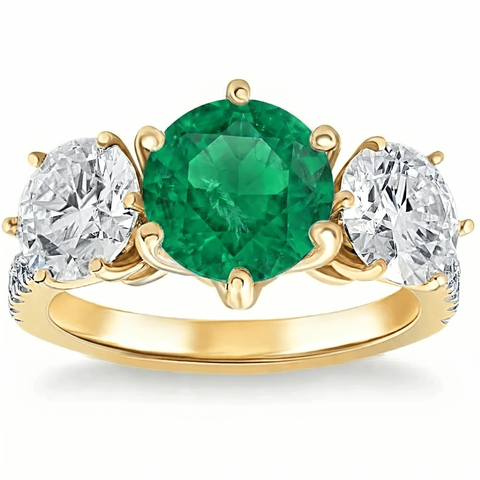 6 3/4Ct Emerald Diamond Ring Three Stone Gold Lab Grown