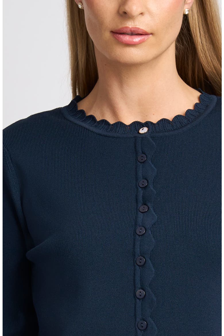 Patricia Scalloped Crewneck Cardigan & Floral Dress Set, Alternate, color, INDIGO NIGHT