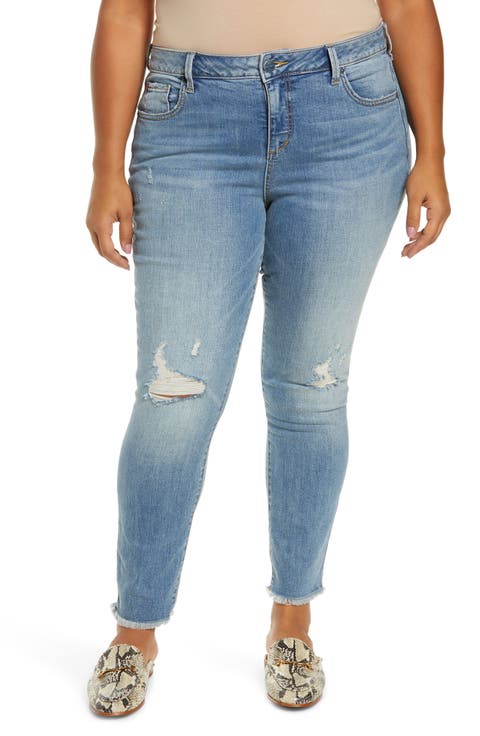 High Waist Fray Hem Ankle Jeans (Plus Size)