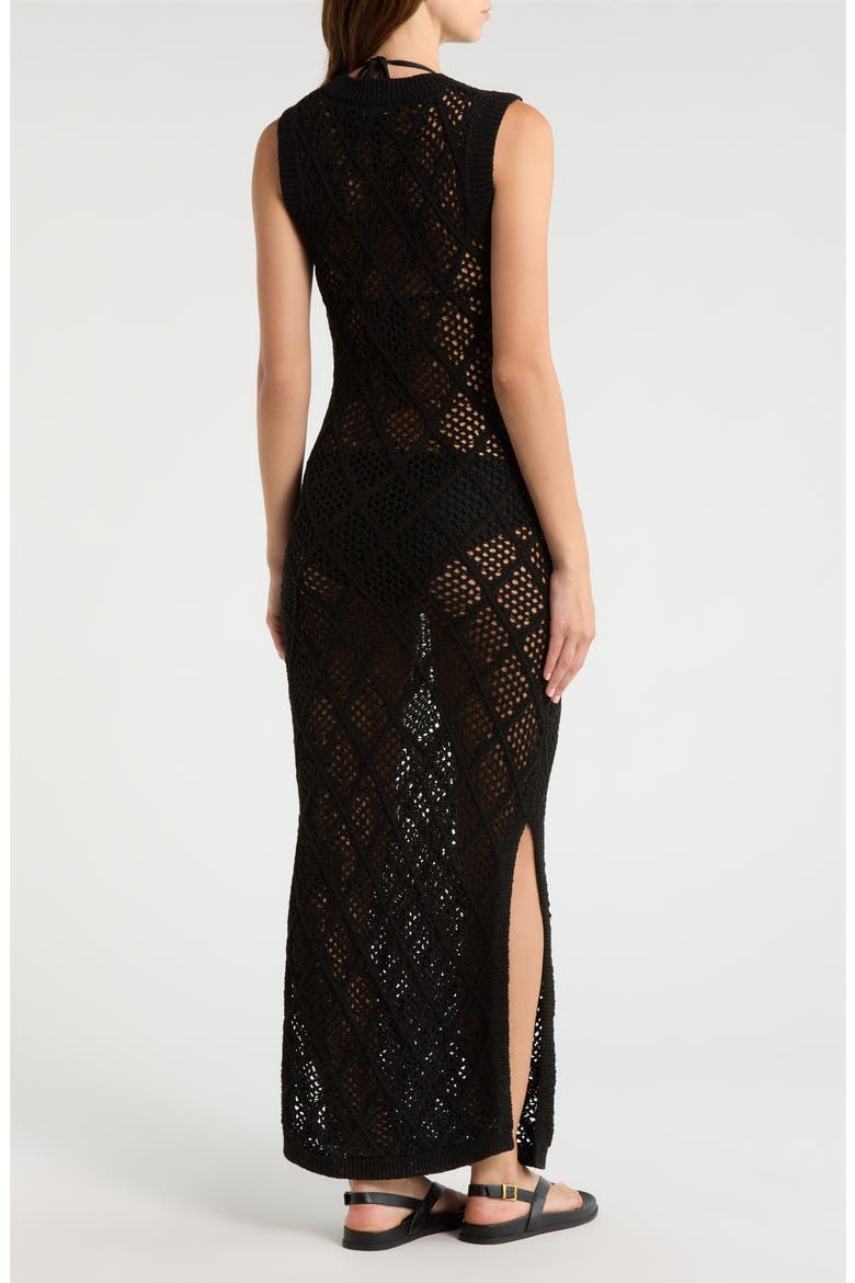 Open Stitch Ruffle Hem Cover-Up Maxi Dress, Alternate, color, BLACK