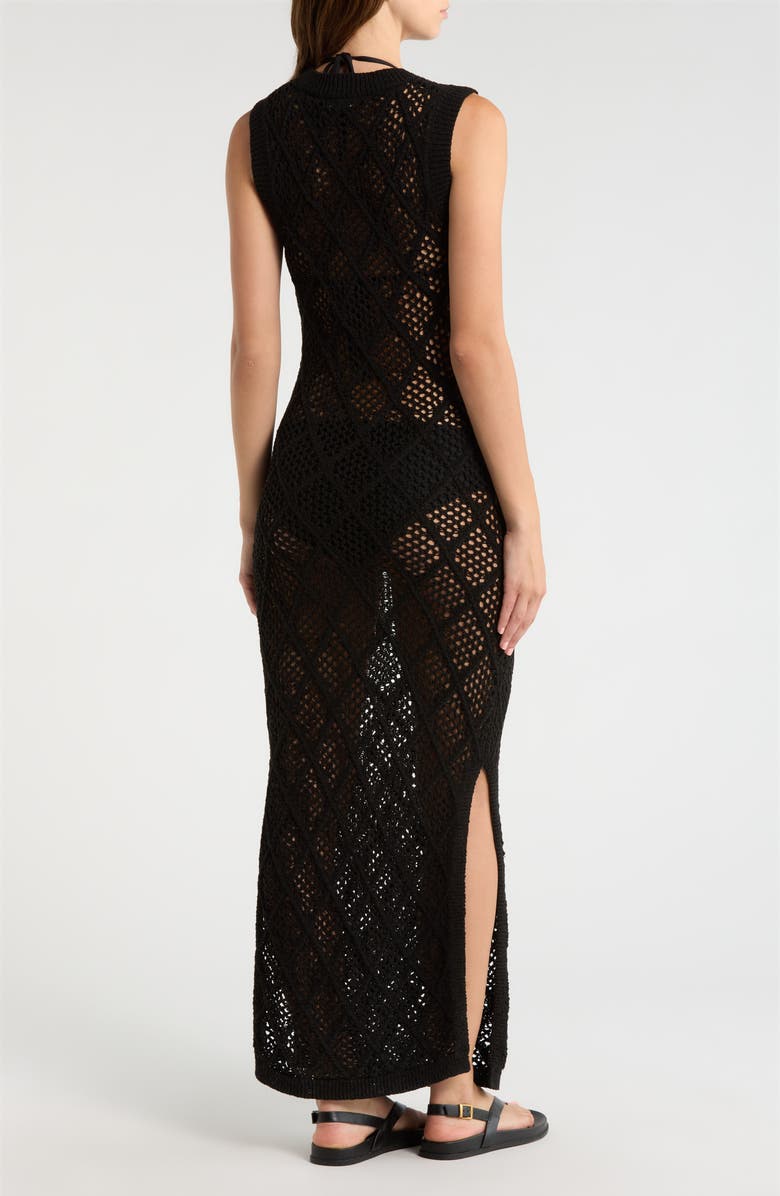 Elan Open Stitch Ruffle Hem Cover-Up Maxi Dress, Alternate, color, Black