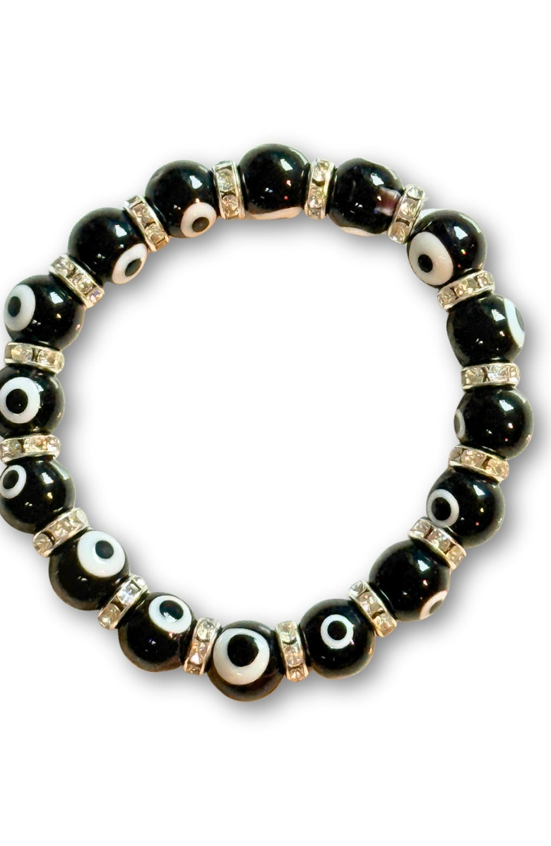 Humanist Beauty Evil Eye Beaded Bracelet, Main, color, Black