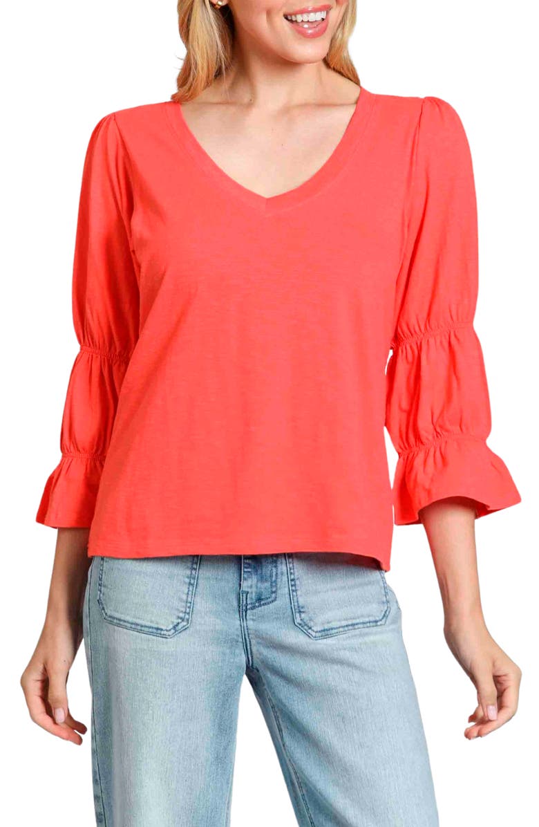 APNY Renaissance Sleeve Cotton Slub Top, Main, color, Hot Coral