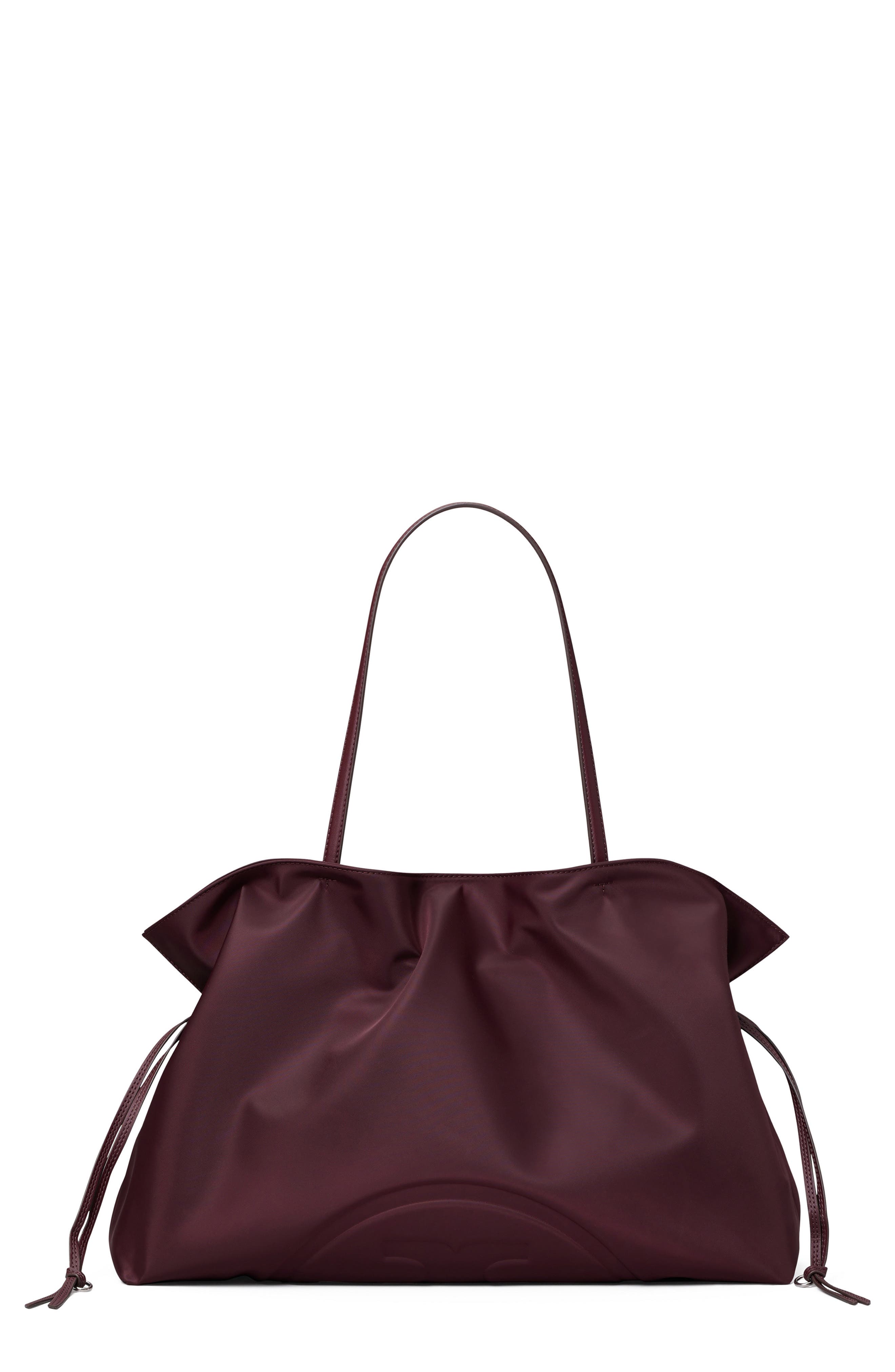 Ella Nylon Drawstring Tote, Main, color, DARK CARMINE
