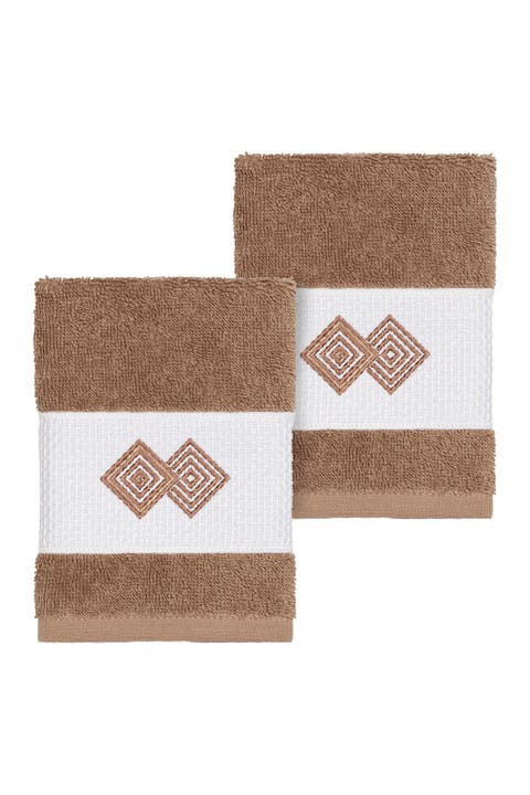 Noah Embellished Washcloth - Set of 2 - Latte