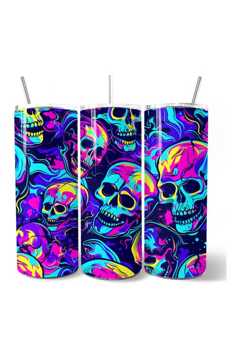 Neon Skull Chaos Psychedelic Halloween Tumbler