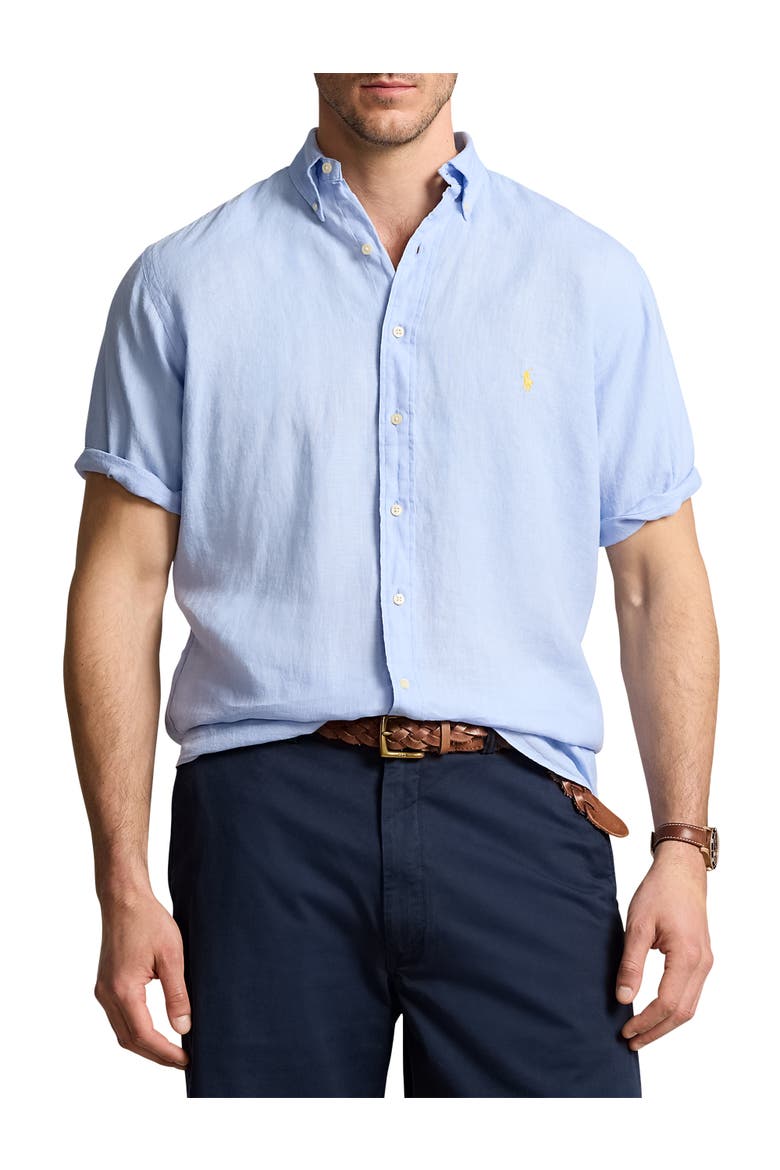 Big & Tall Linen Sport Shirt, Main, color, BLUE HYACINTH
