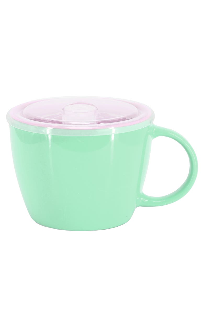 Gibson Home On The Go 4 Piece 25 Ounce Stoneware Soup Cup Set with Lid, Alternate, color, Green