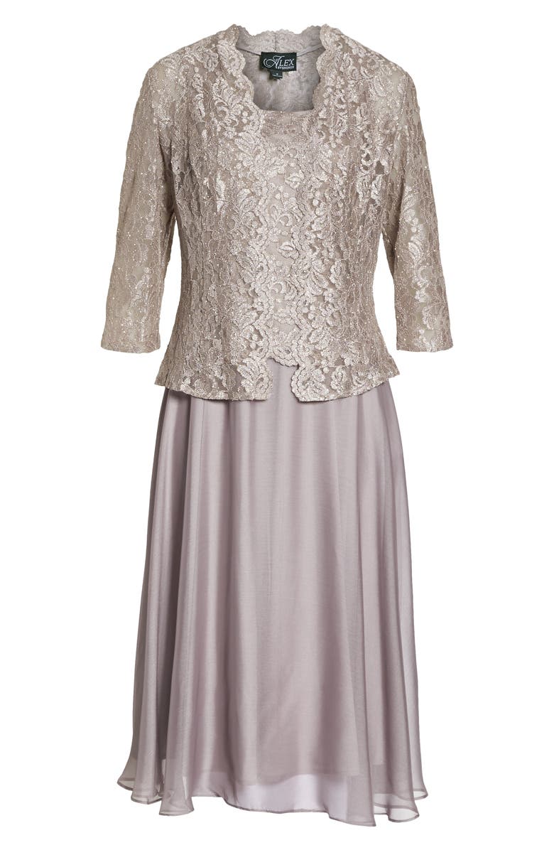 Alex Evenings Lace Bodice Tea Length Dress with Jacket, Alternate, color, 