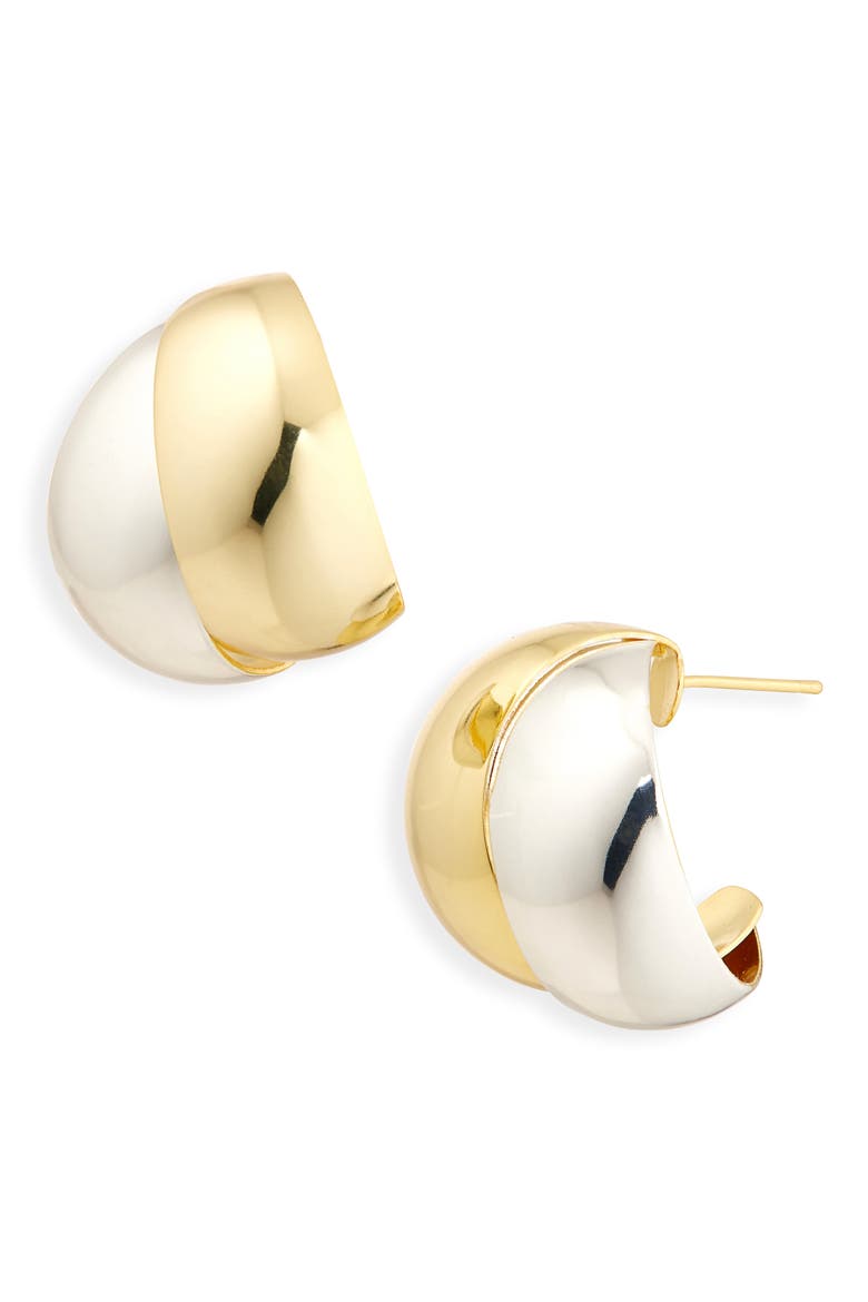 Two-Tone Crossover Stud Earrings, Main, color, GOLD/ SILVER