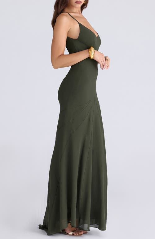 House Of Cb Womens Forest Green Sacha Georgette Panelled Woven Maxi Dress In Green