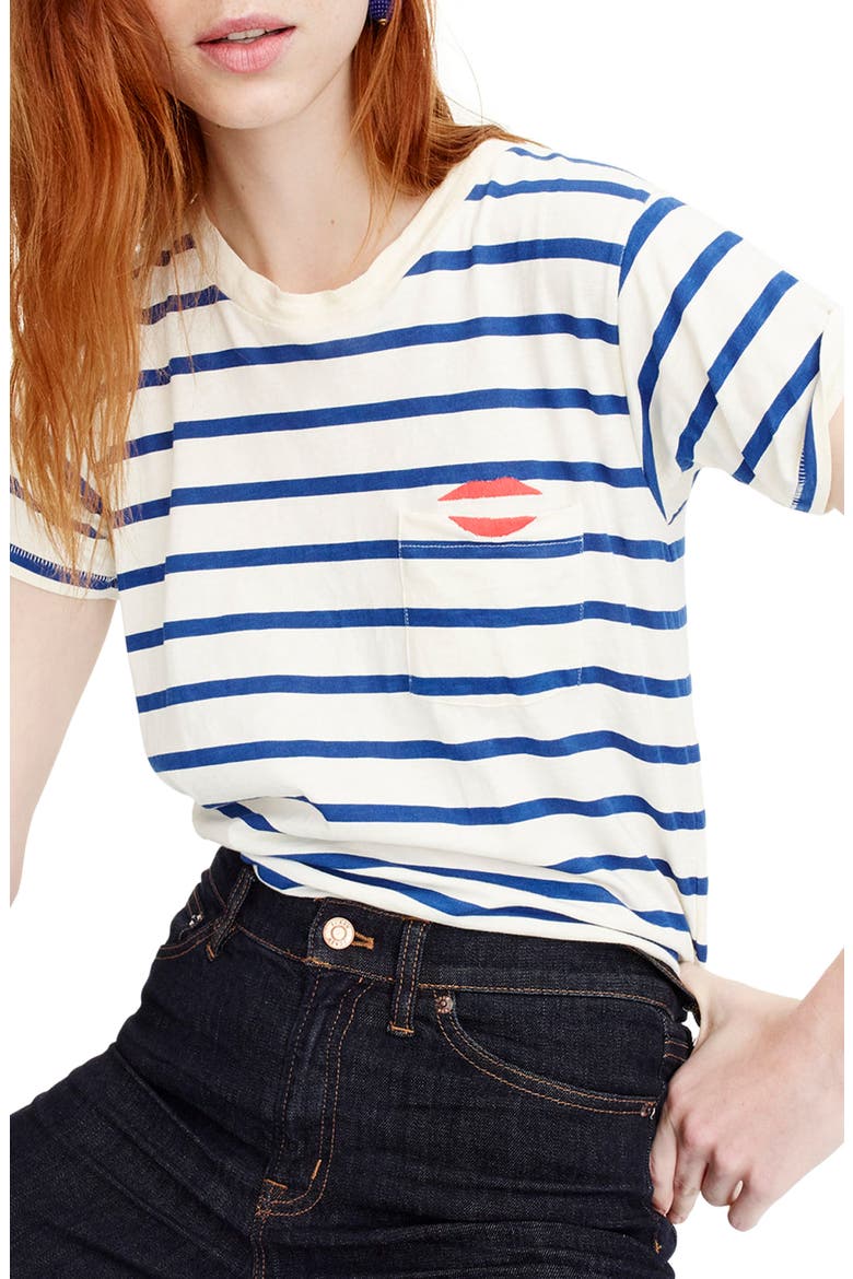 I Beg Your Pardon Pocket Stripe Tee, Main, color, WASHED SAND