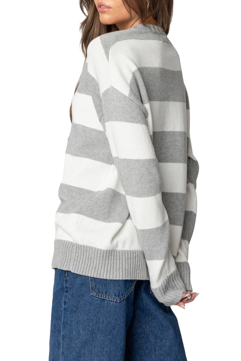 Richie Oversize Stripe Cotton Crewneck Sweater, Alternate, color, GRAY-MELANGE