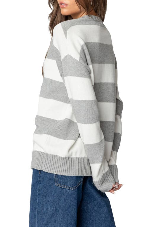 EDIKTED EDIKTED RICHIE OVERSIZE STRIPE COTTON CREWNECK SWEATER