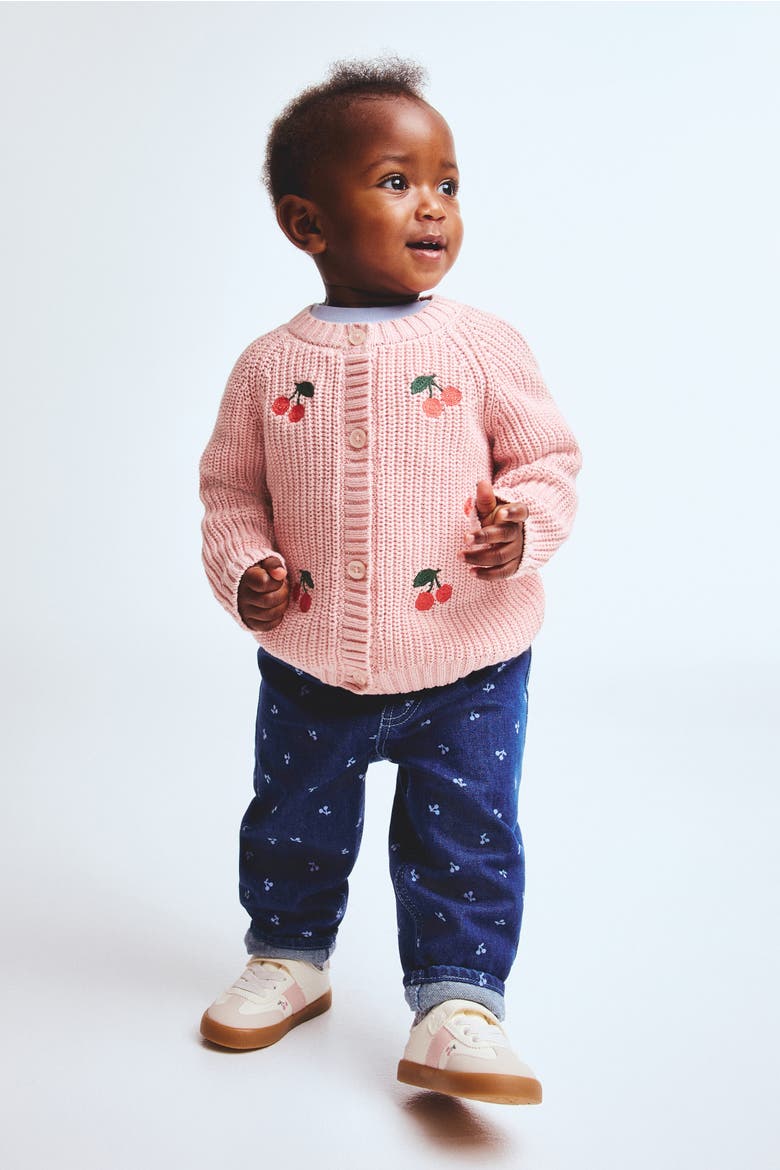 Embroidered-motif Cardigan, Alternate, color, Pink/cherries