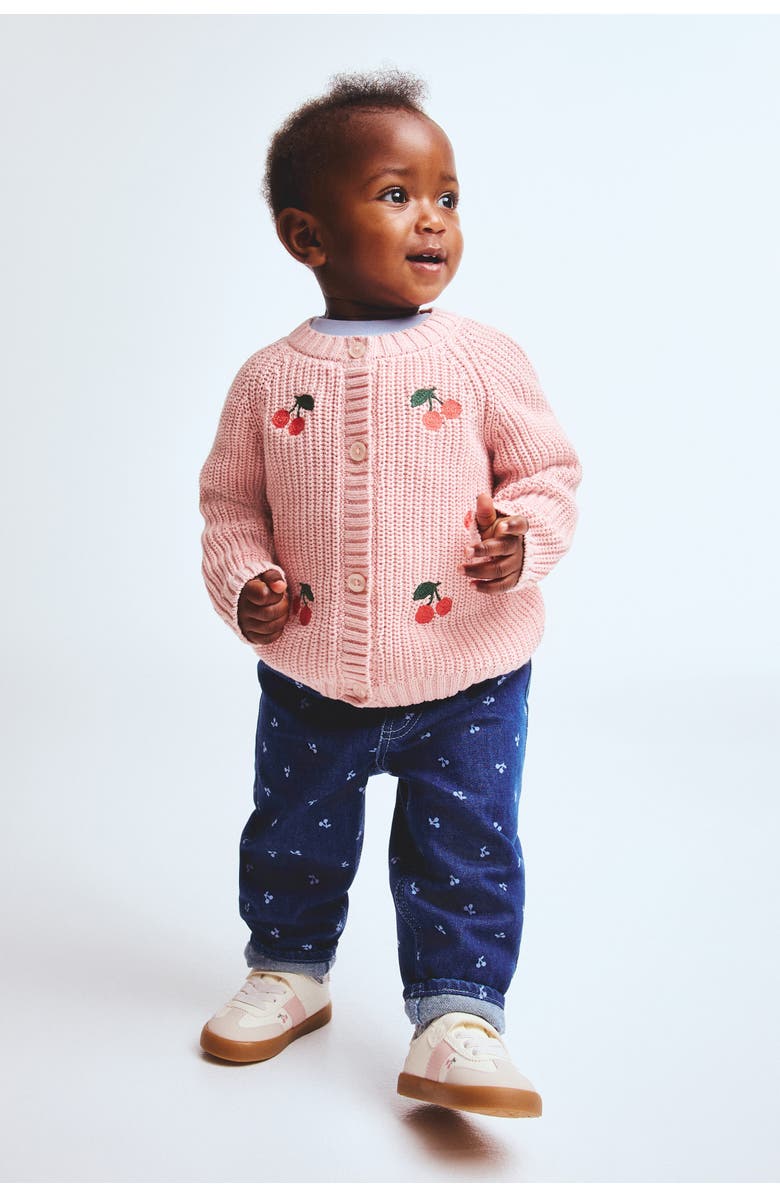 H&M Embroidered-motif Cardigan, Alternate, color, Pink/Cherries