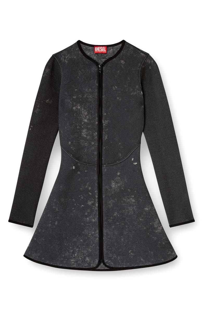 DIESEL<sup>®</sup> Long Sleeve Marbled Scuba Fit & Flare Minidress, Alternate, color, Black/Deni