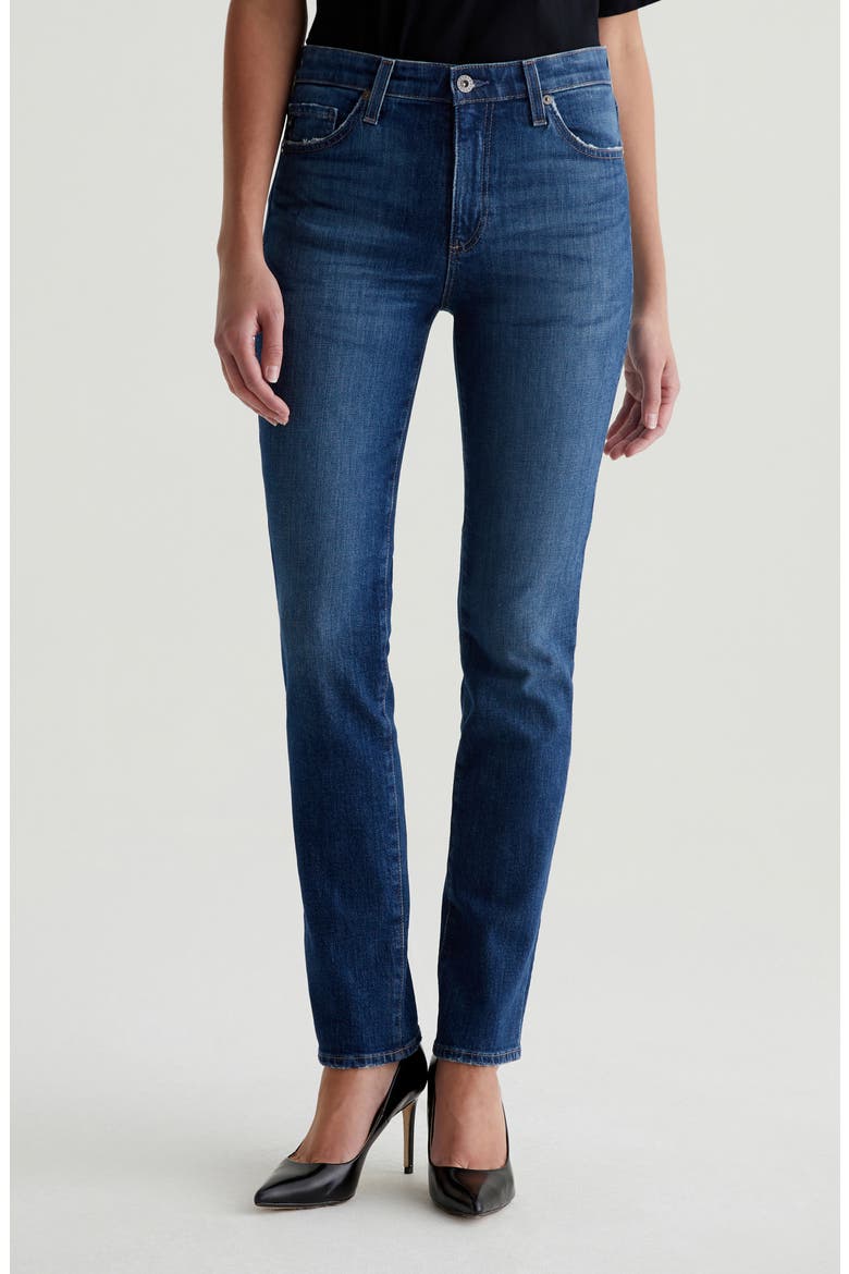 Mari Mid Rise Slim Straight Leg Jeans, Main, color, MYKONOS