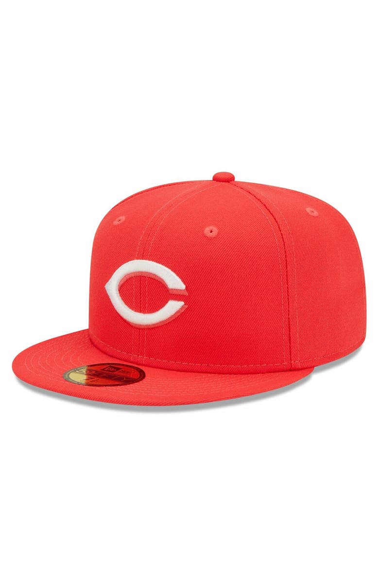 New Era Men's New Era Red Cincinnati Reds Lava Highlighter Logo 59FIFTY Fitted Hat, Main, color, 