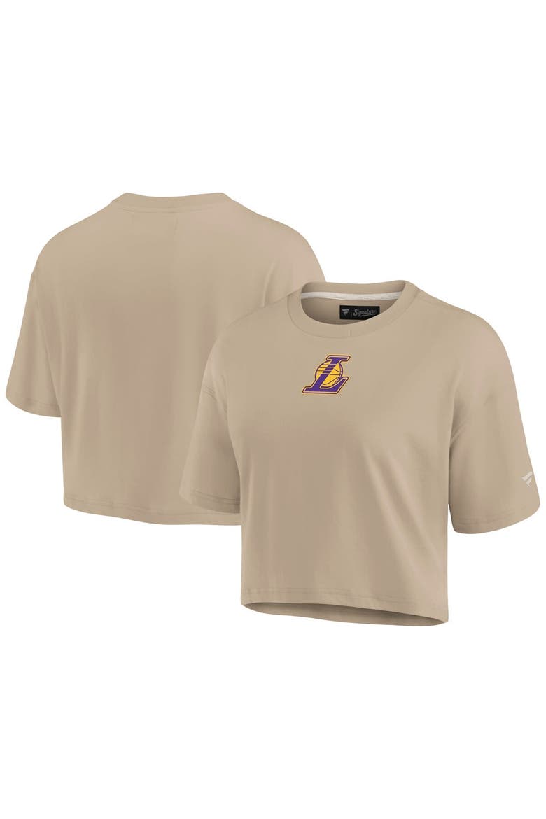 Women's Fanatics Signature Khaki Los Angeles Lakers Elements Super Soft Boxy Cropped T-Shirt, Main, color, Khaki
