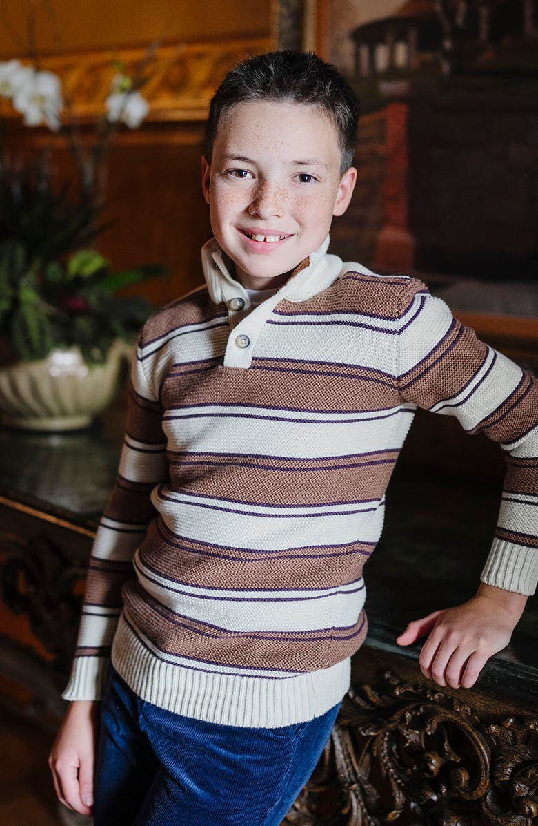 Hope & Henry Kids' Organic Mock Neck Stripe Sweater, Alternate, color, Cinnamon Stripe