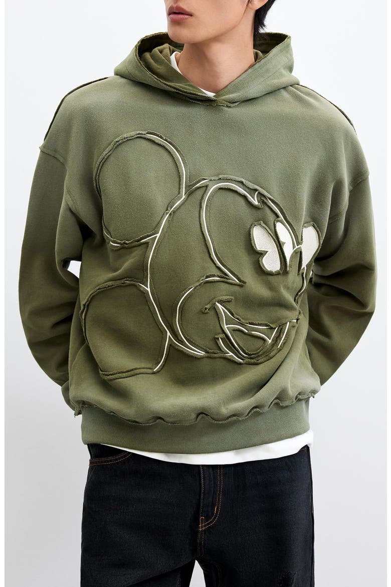 Mickey Mouse Cotton Hoodie, Main, color, MILITARY GREEN