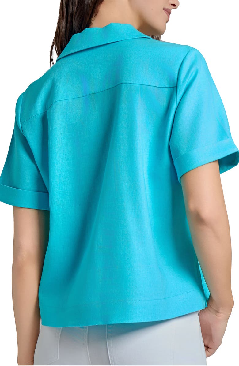 Jones New York Short Sleeve Linen Blend Button-Up Shirt, Alternate, color, 