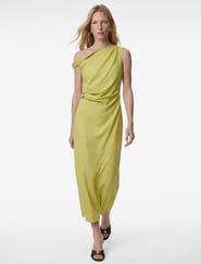 Koton Linen Blend Accessory Detail Asymmetric Neck Midi Dress