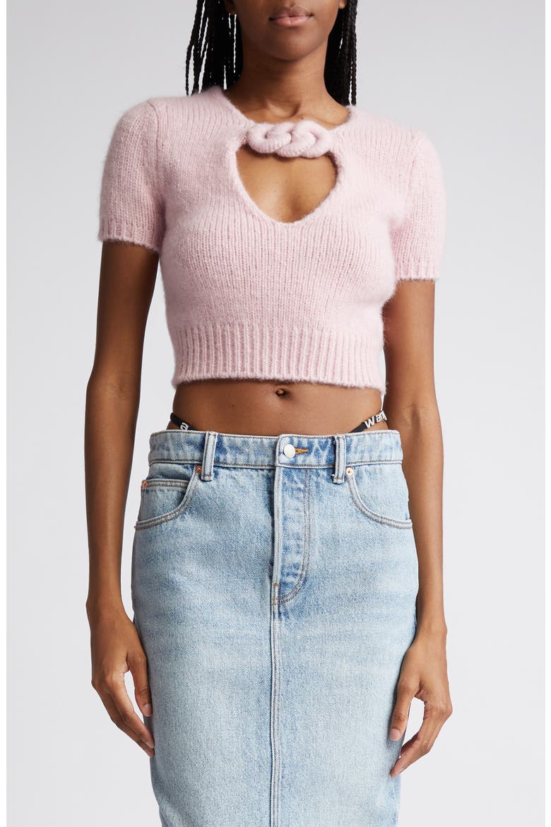 Chain Link Detail Alpaca Blend Crop Sweater, Main, color, CRADLE PINK