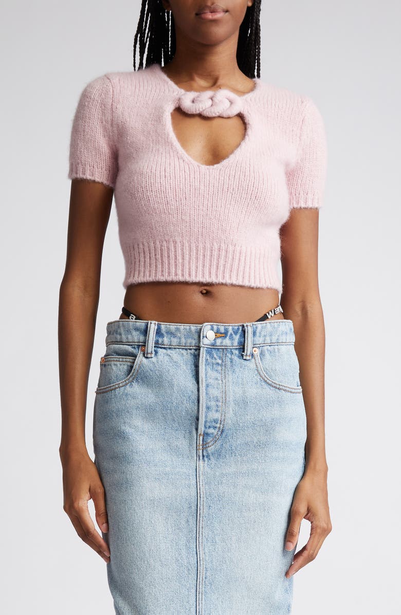 Alexander Wang Chain Link Detail Alpaca Blend Crop Sweater, Main, color,