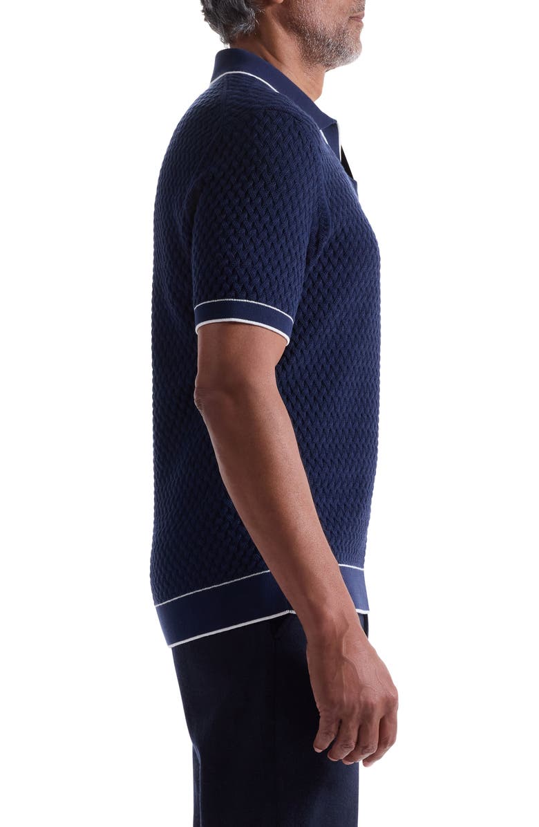 Bugatchi Johnny Collar Basket Stitch Cotton Blend Polo Sweater, Alternate, color, Navy