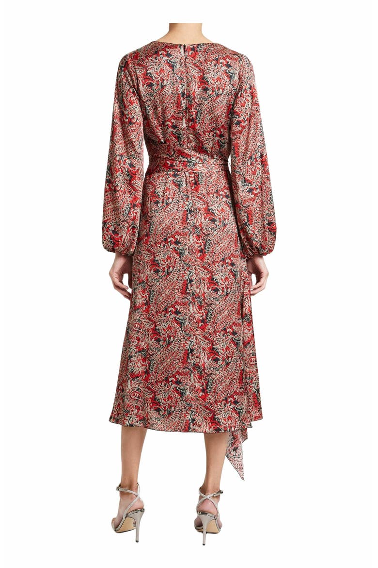Vanna Faux Wrap Midi Print Dress, Alternate, color, CRIMSON RED