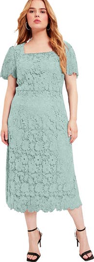 June & Vie Women's Plus Size Square-Neck Lace Midi Dress