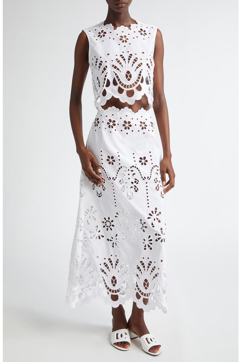 Embroidered Eyelet Crop Top, Alternate, color, BIANCO OTTICO